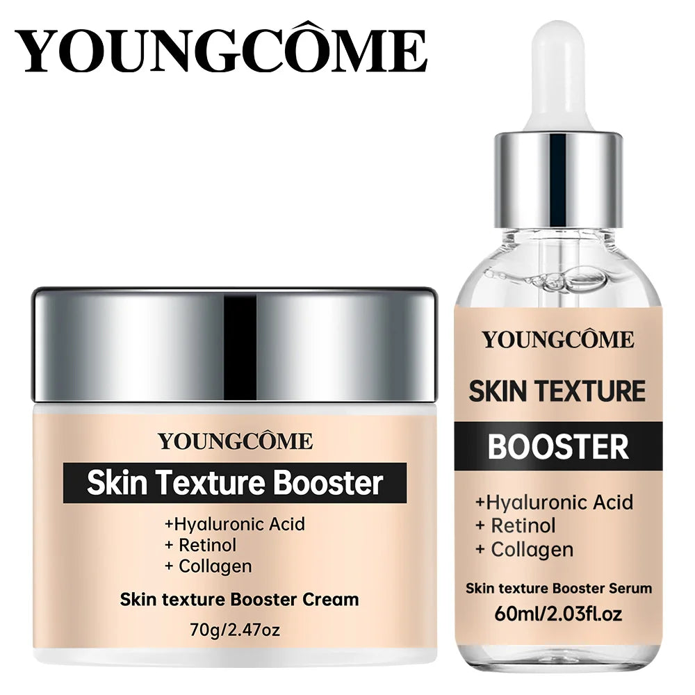 2PCS Skin Texture Booster Face Cream&Essence Set– Deep Hydration, Hyaluronic Acid, Collagen & Retinol, Lightweight & Non-Sticky