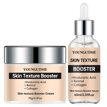 2PCS Skin Texture Booster Face Cream&Essence Set– Deep Hydration, Hyaluronic Acid, Collagen & Retinol, Lightweight & Non-Sticky