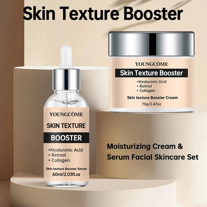 2PCS Skin Texture Booster Face Cream&Essence Set– Deep Hydration, Hyaluronic Acid, Collagen & Retinol, Lightweight & Non-Sticky